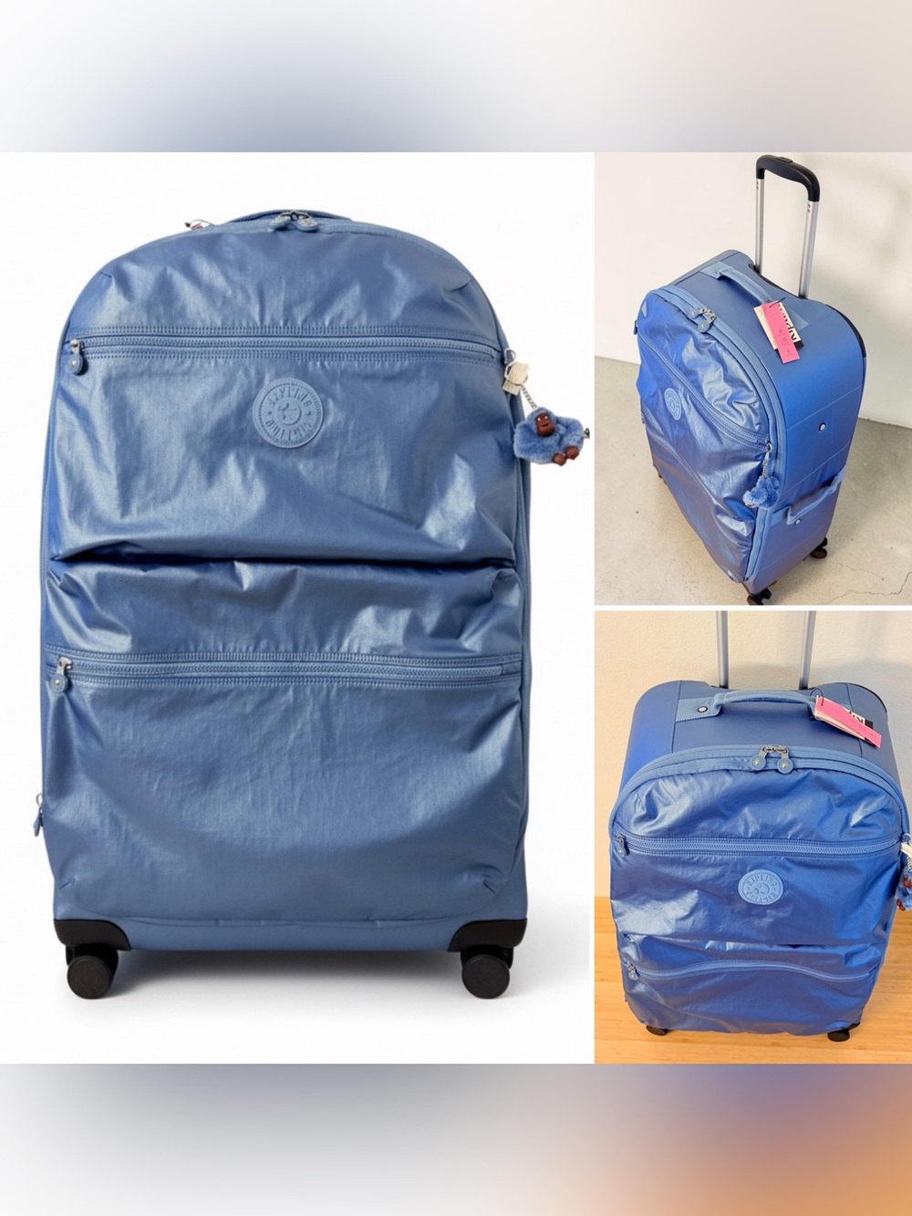 Kipling ZEKE LARGE Metallic Rolling Luggage Carry on Suitcase 4-WHEELS Crystal S